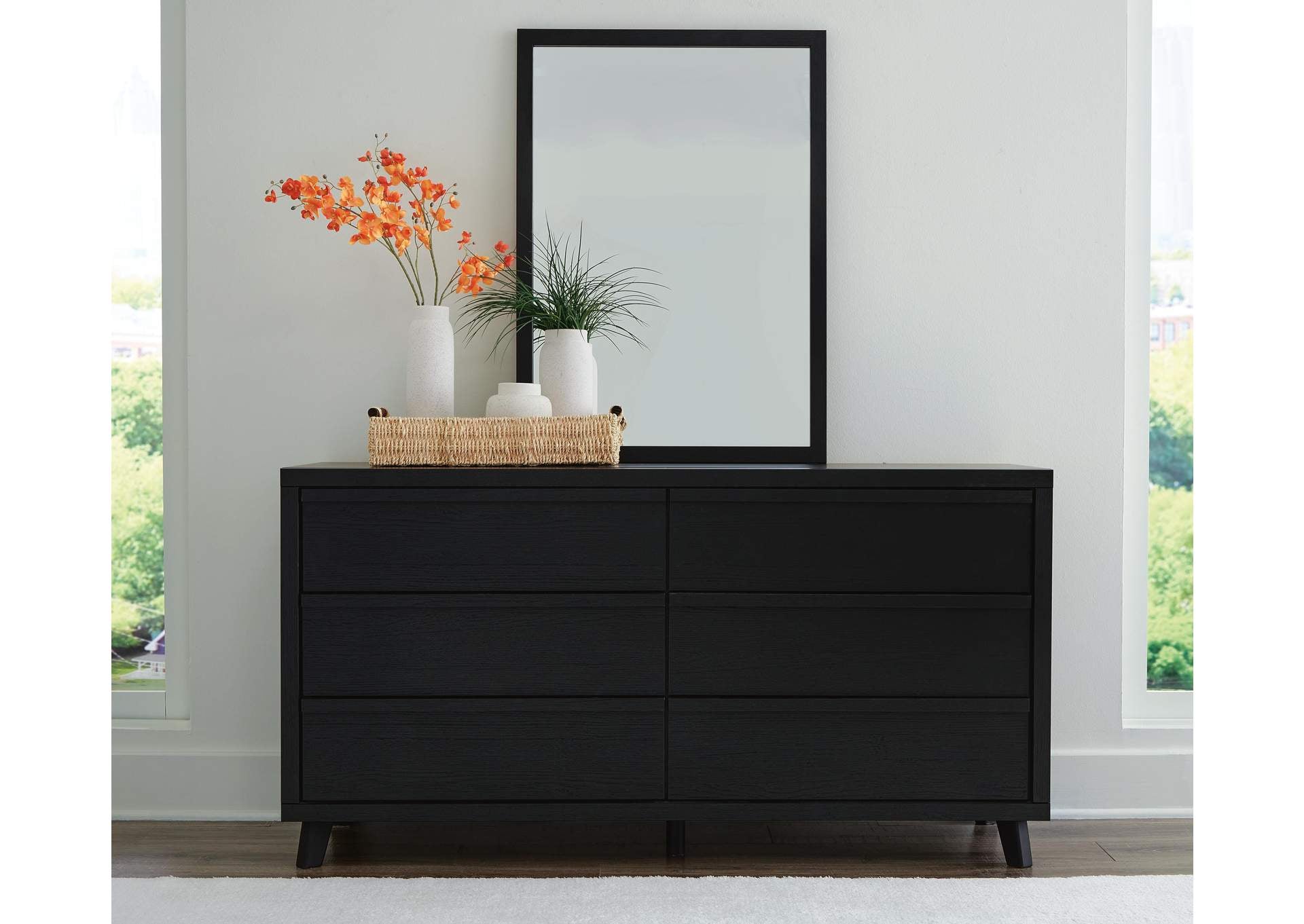 Danziar King Panel Bed with Mirrored Dresser