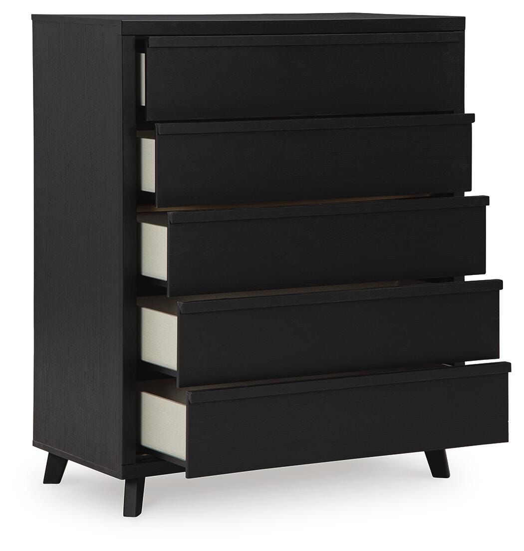 Danziar Wide Chest of Drawers in Black, open view