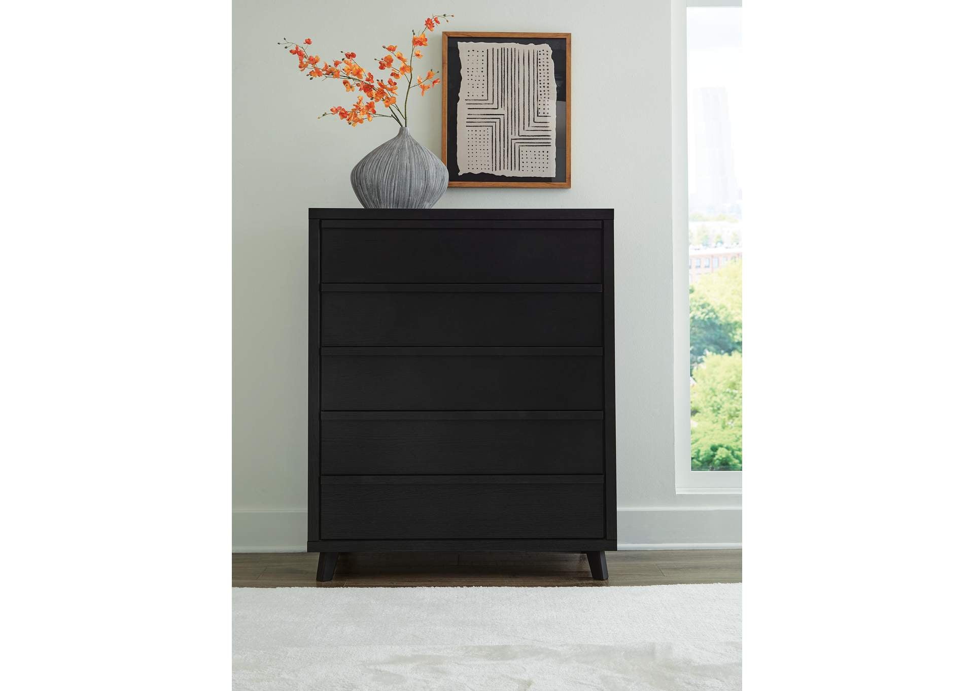 Danziar King Panel Headboard with Mirrored Dresser and Chest