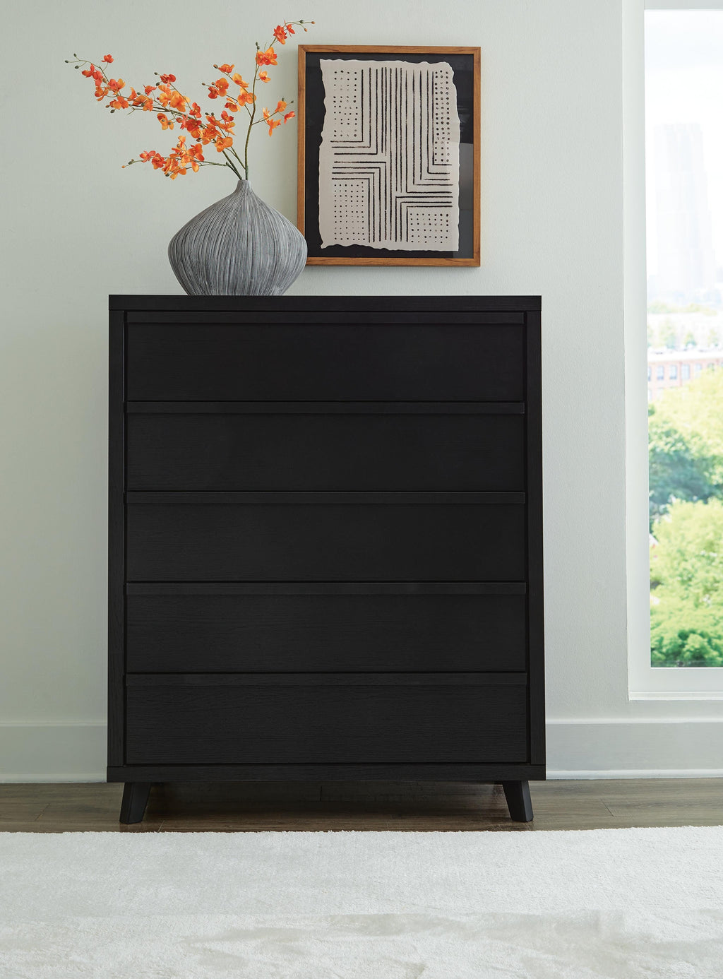 Danziar Wide Chest of Drawers in Black, alternate view 3