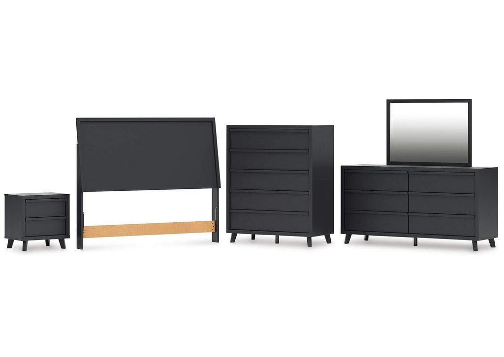 Danziar Queen Panel Headboard with Mirrored Dresser, Chest and Nightstand