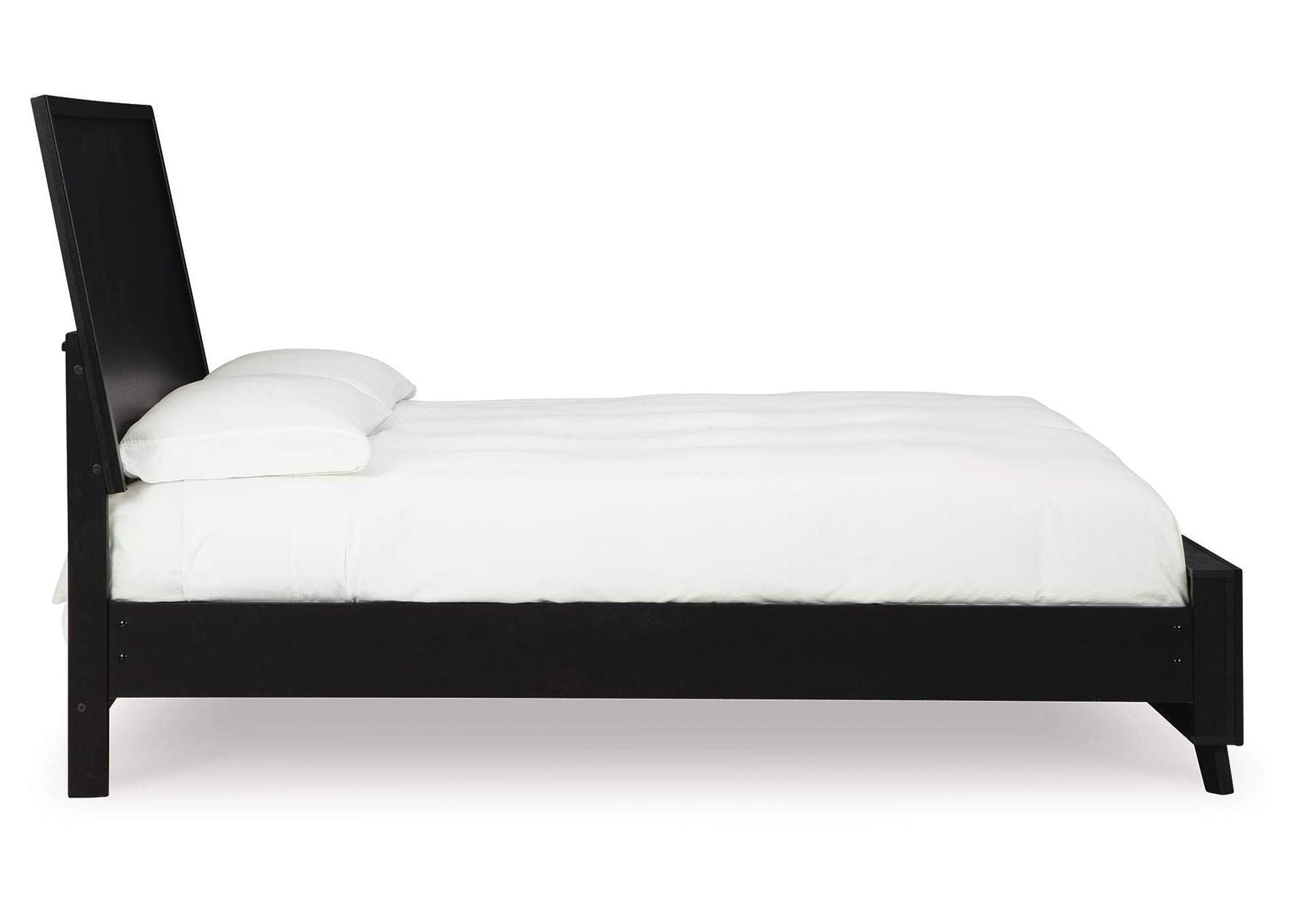 Danziar King Panel Bed with Mirrored Dresser and Nightstand side view