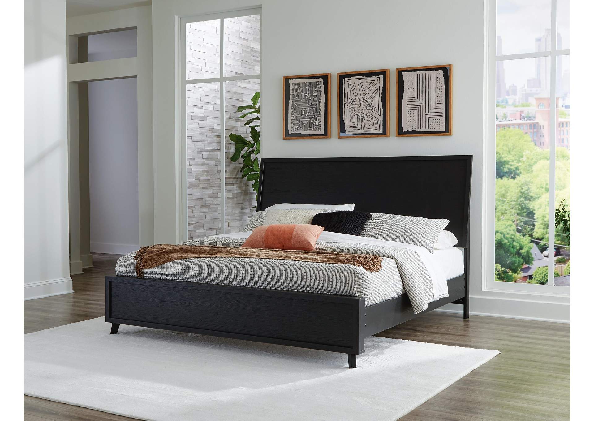Danziar Queen Panel Bed with Mirrored Dresser and Chest
