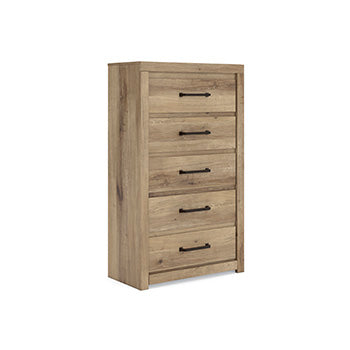 Brozmont Chest of Drawers in Tan, angle view