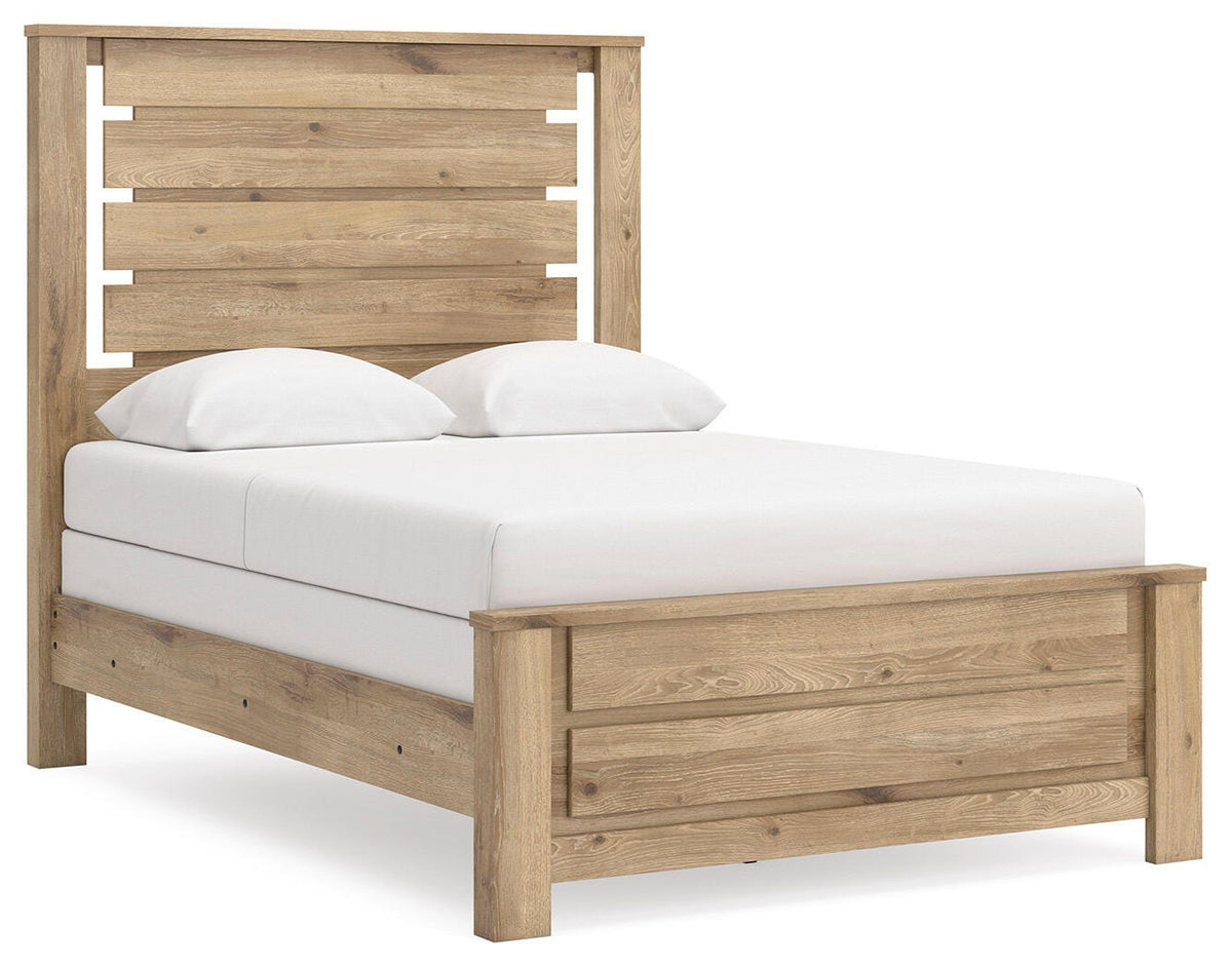 Brozmont Full Panel Bed in Tan, angle view