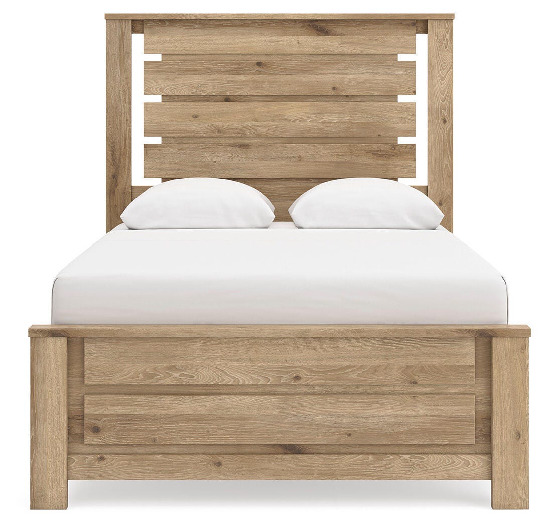 Brozmont Full Panel Platform Bed in Tan, front view