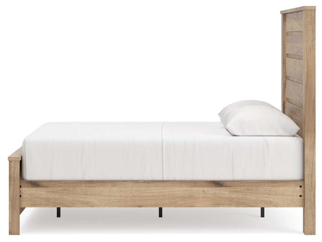 Brozmont Full Panel Platform Bed in Tan, alternate side view