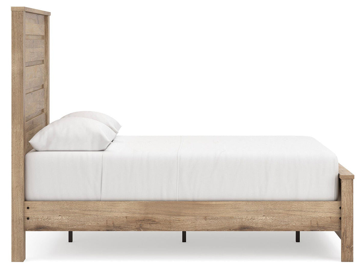 Brozmont Full Panel Platform Bed in Tan, side view