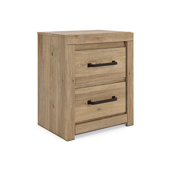 Brozmont Nightstand in Tan, angle view
