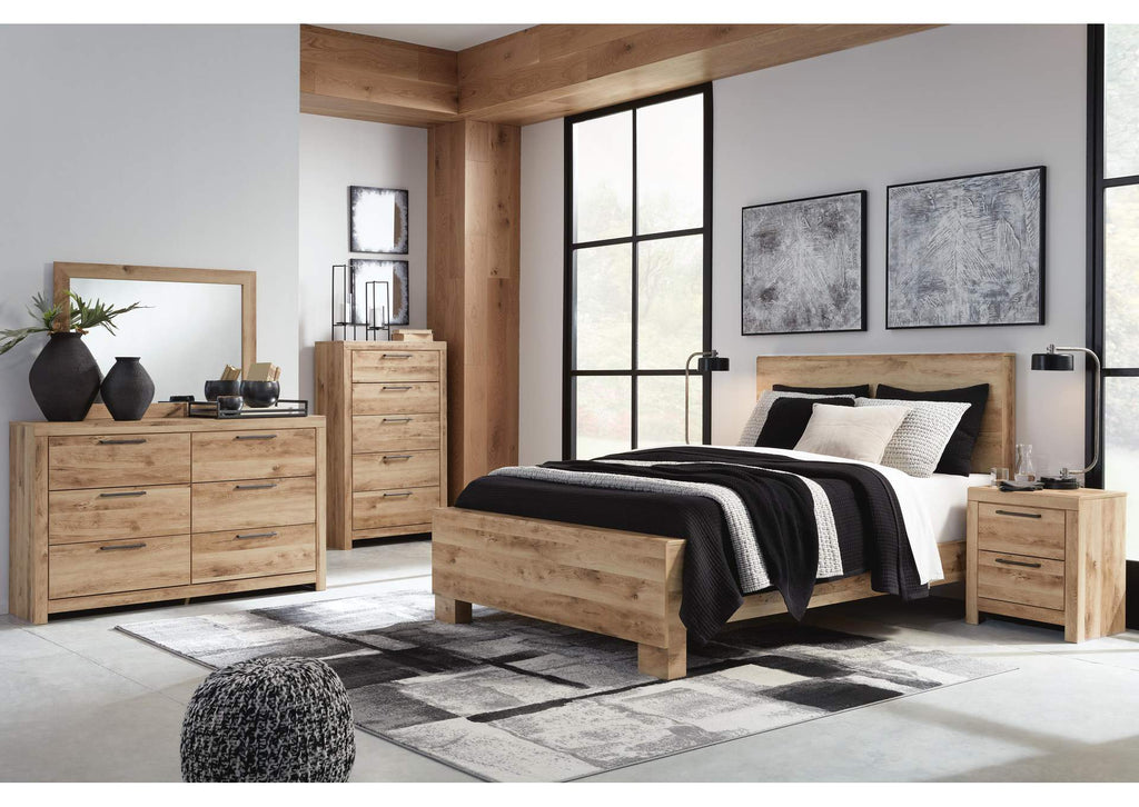 Hyanna Queen Panel Bed with Mirrored Dresser and Nightstand