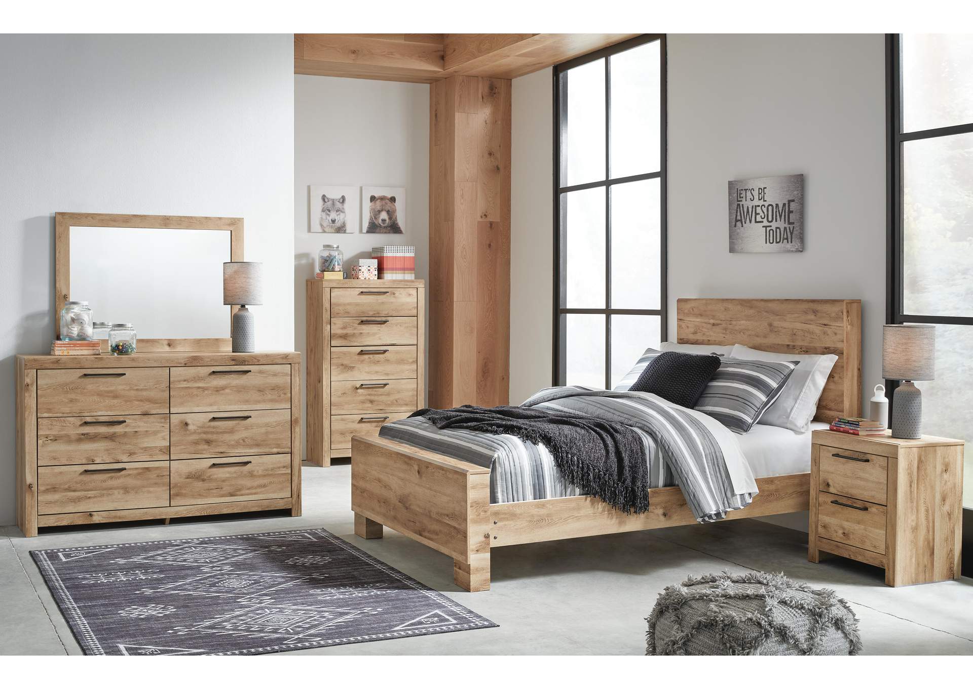 Hyanna Full Panel Bed with Mirrored Dresser