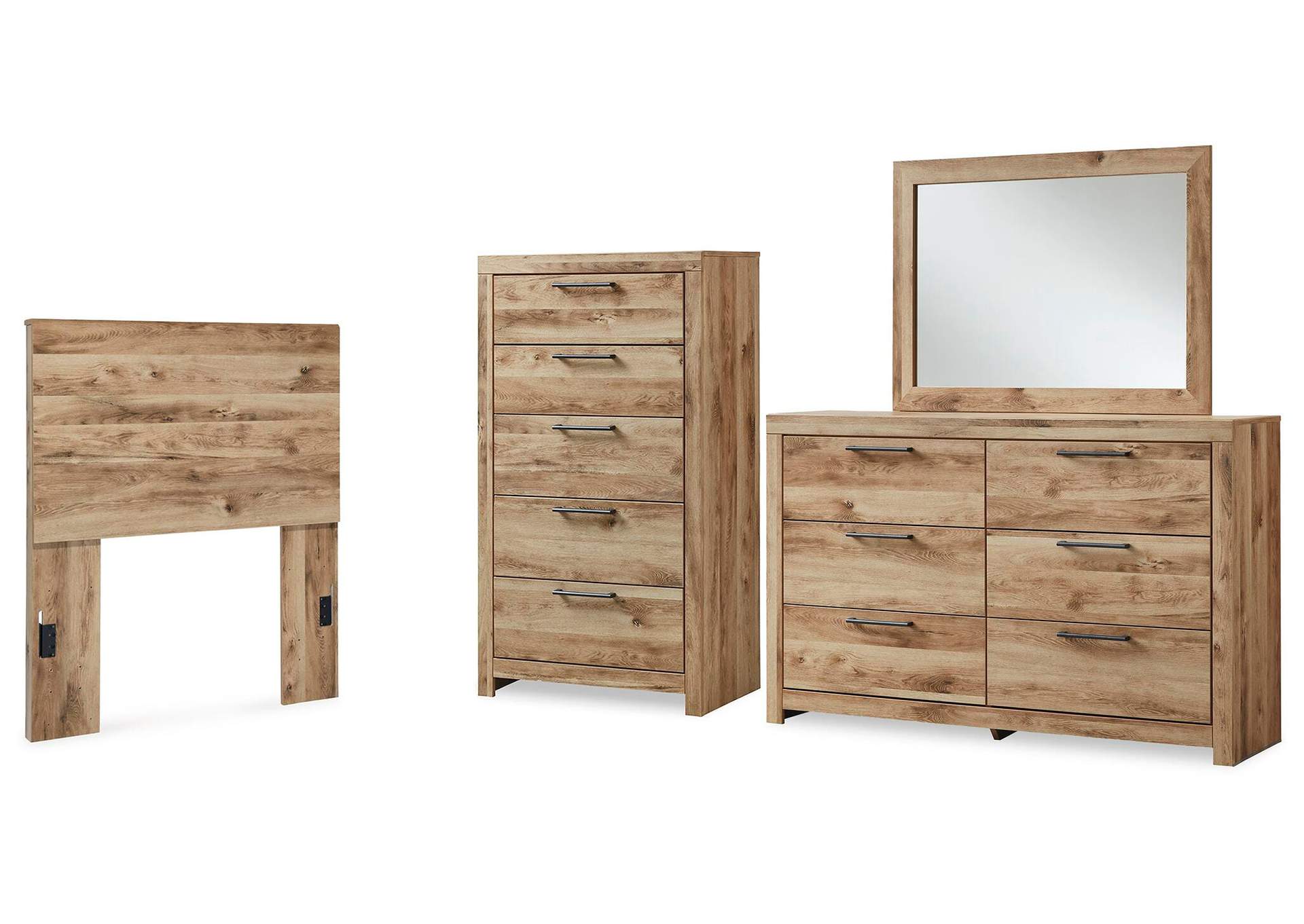 Hyanna Twin Panel Headboard with Mirrored Dresser and Chest