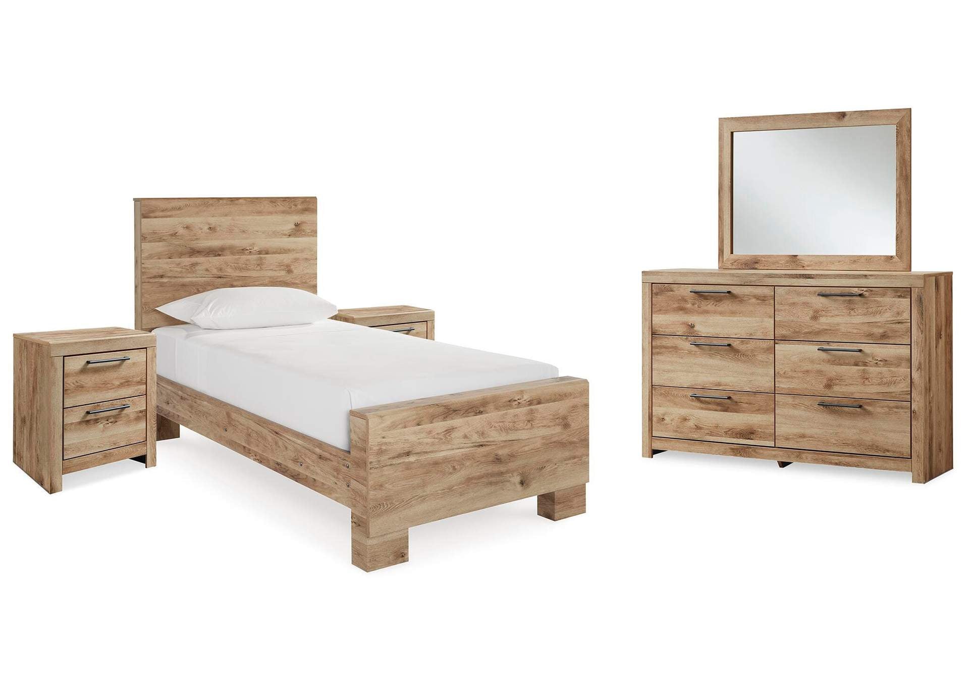 Hyanna Twin Panel Bed with Mirrored Dresser and 2 Nightstands