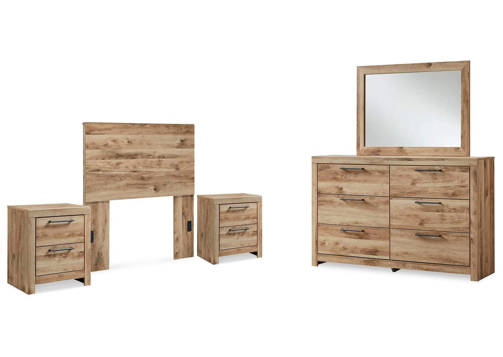Hyanna Twin Panel Headboard with Mirrored Dresser and 2 Nightstands