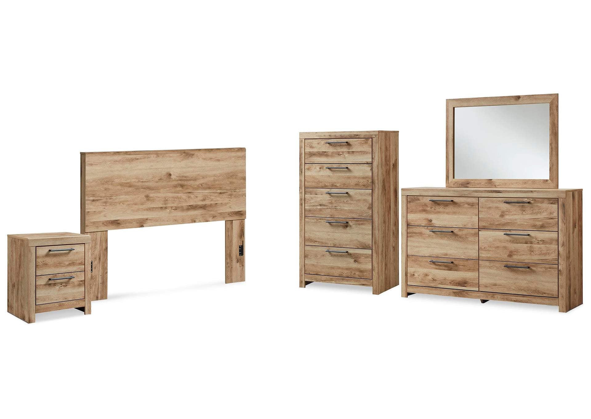 Hyanna Queen Panel Headboard with Mirrored Dresser, Chest and Nightstand