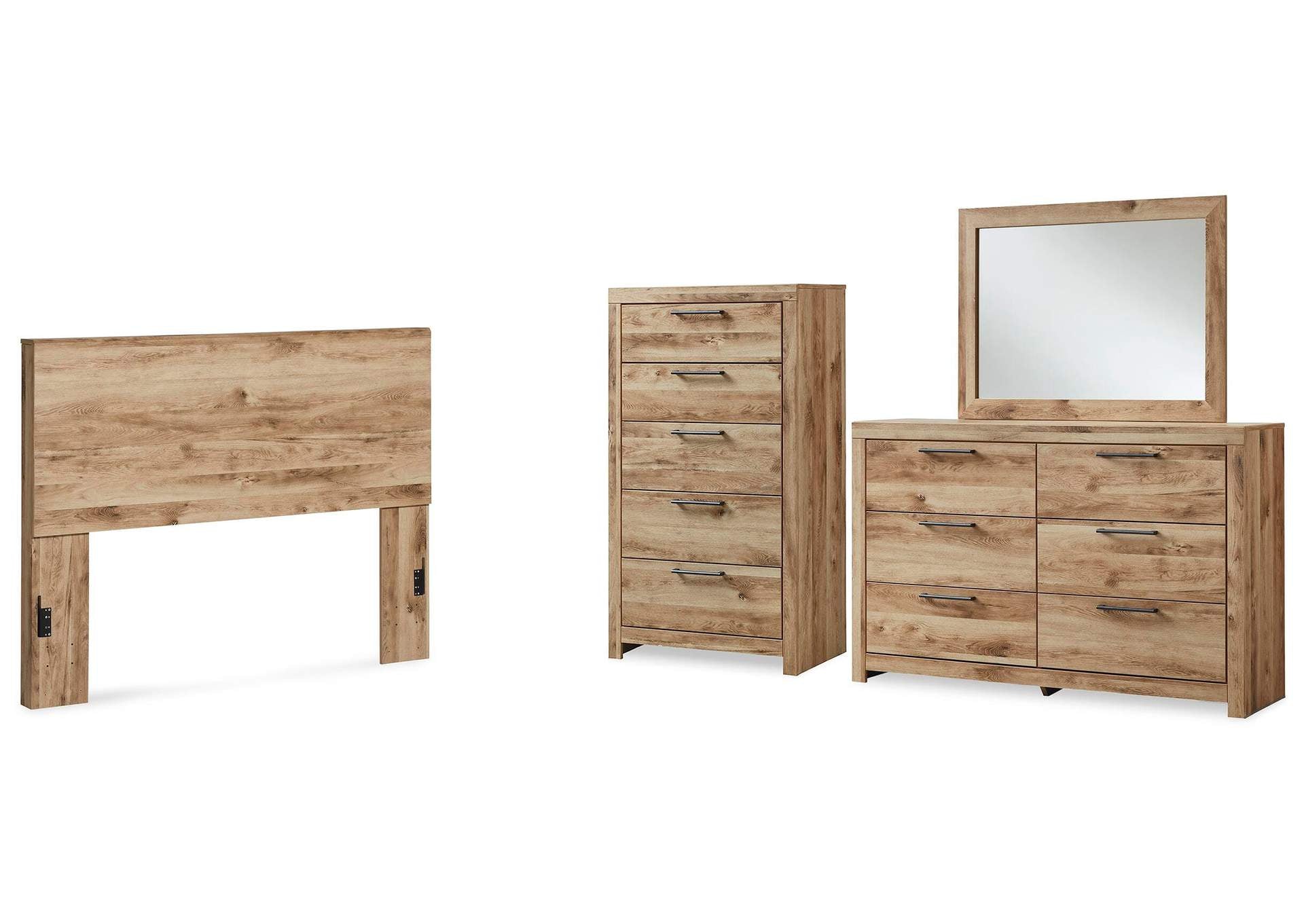 Hyanna Queen Panel Headboard with Mirrored Dresser and Chest