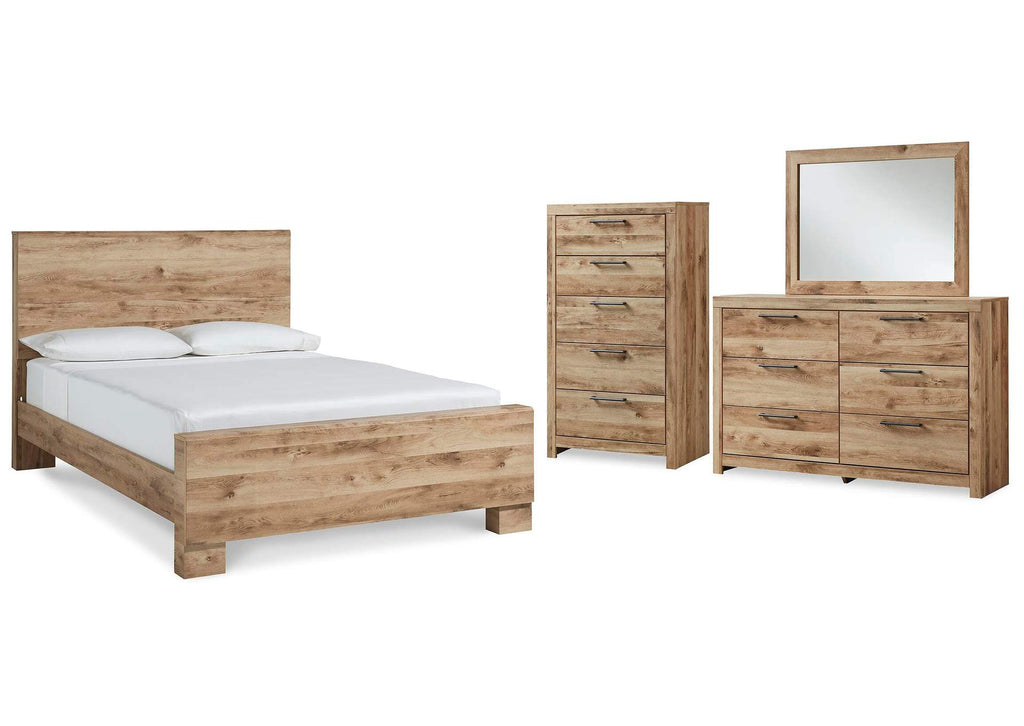 Hyanna Queen Panel Bed with Mirrored Dresser and Chest
