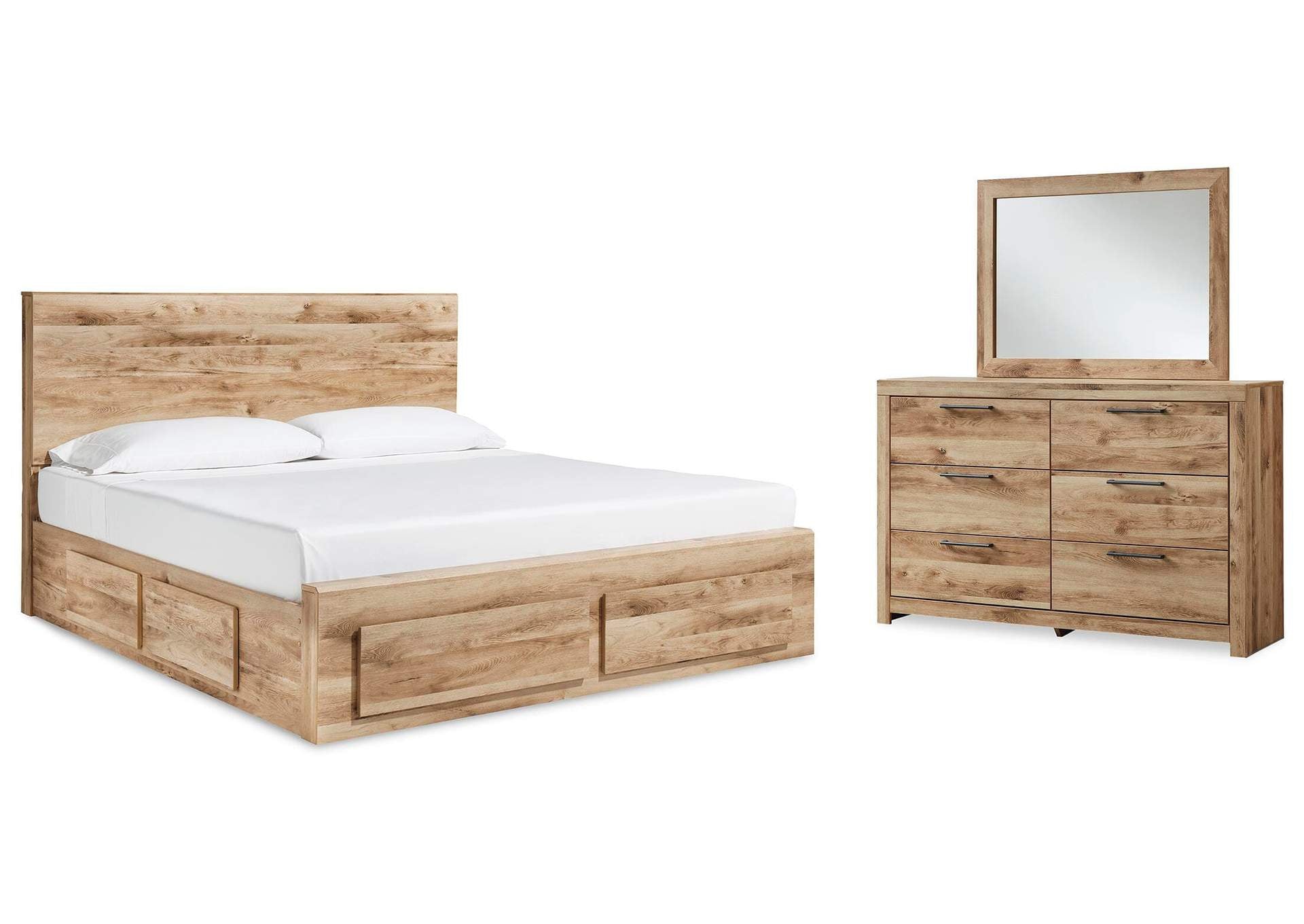Hyanna Queen Panel Storage Bed with Mirrored Dresser