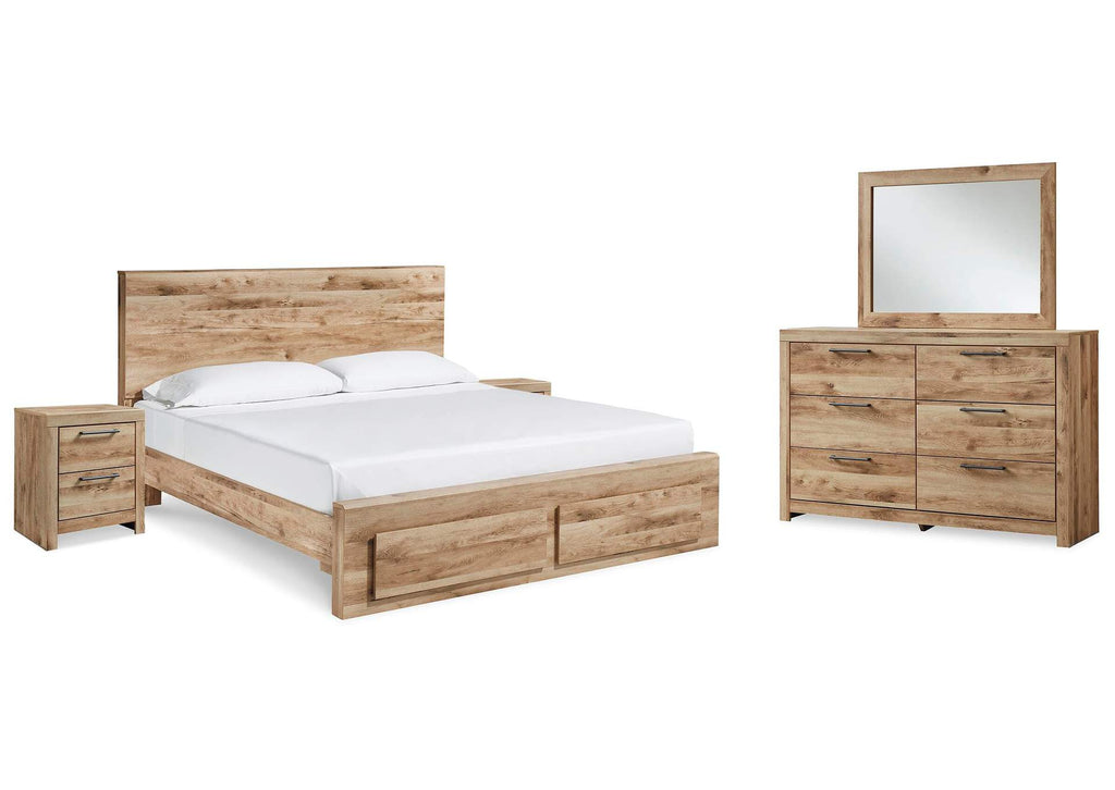 Hyanna Queen Panel Storage Bed with Mirrored Dresser and 2 Nightstands