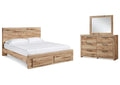 Hyanna Queen Panel Storage Bed with Mirrored Dresser