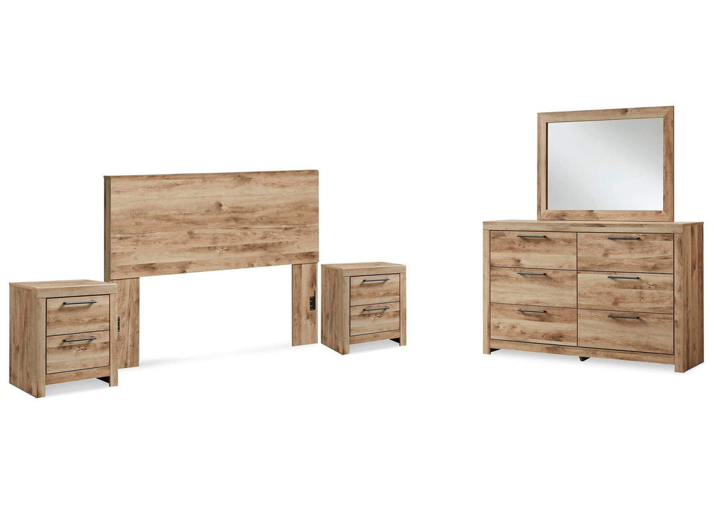 Hyanna Queen Panel Headboard with Mirrored Dresser and 2 Nightstands