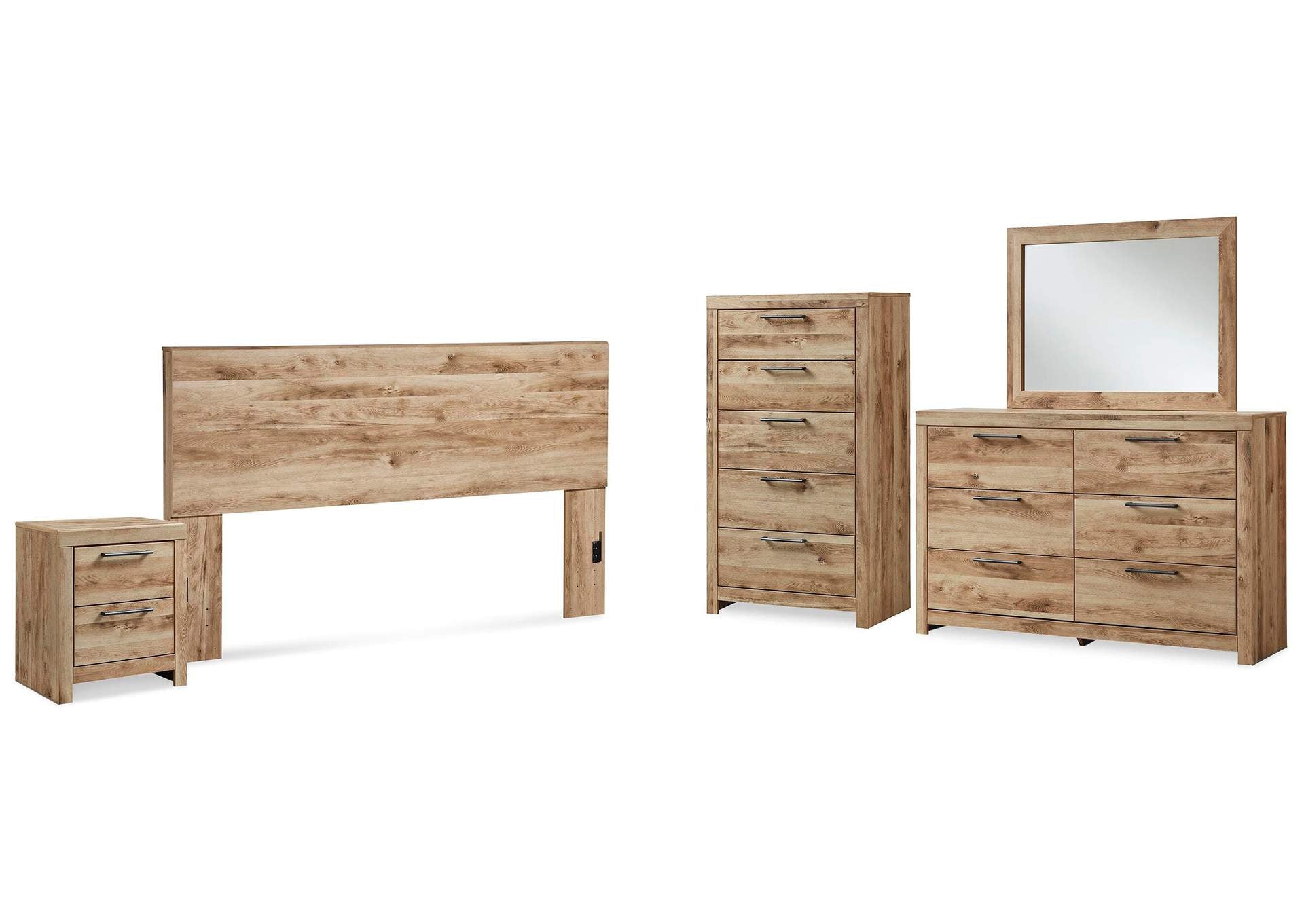 Hyanna King Panel Headboard with Mirrored Dresser, Chest and Nightstand