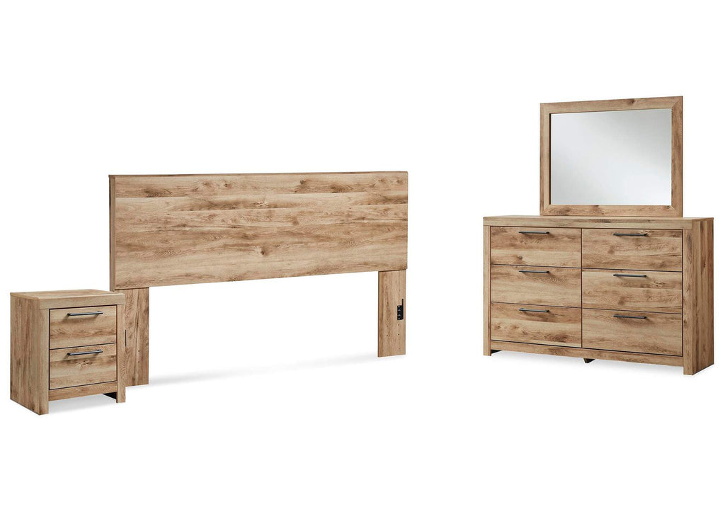 Hyanna King Panel Headboard with Mirrored Dresser and Nightstand