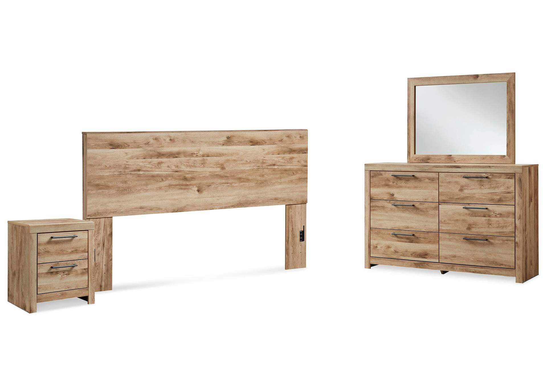 Hyanna King Panel Headboard with Mirrored Dresser and Nightstand