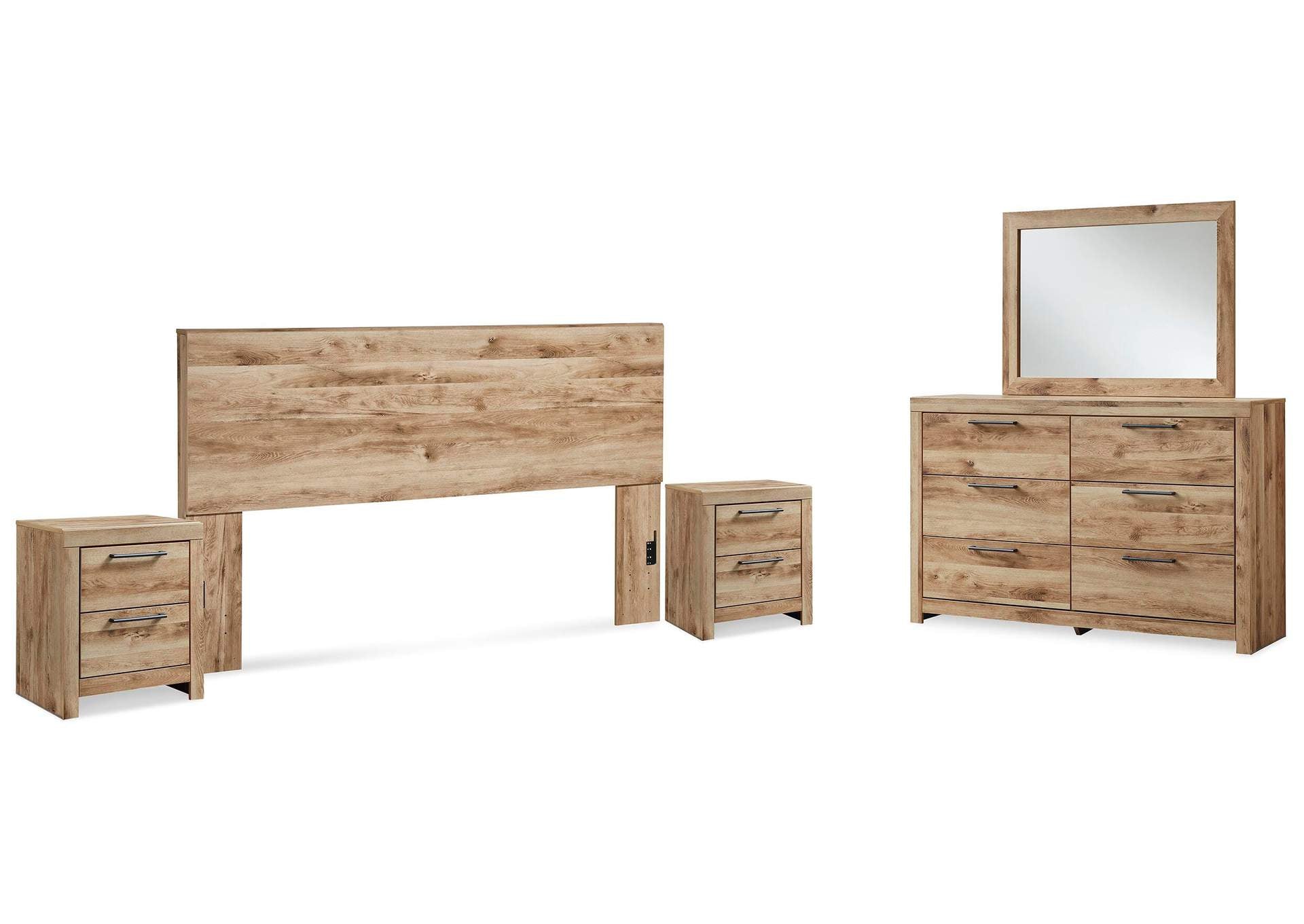 Hyanna King Panel Headboard with Mirrored Dresser and 2 Nightstands