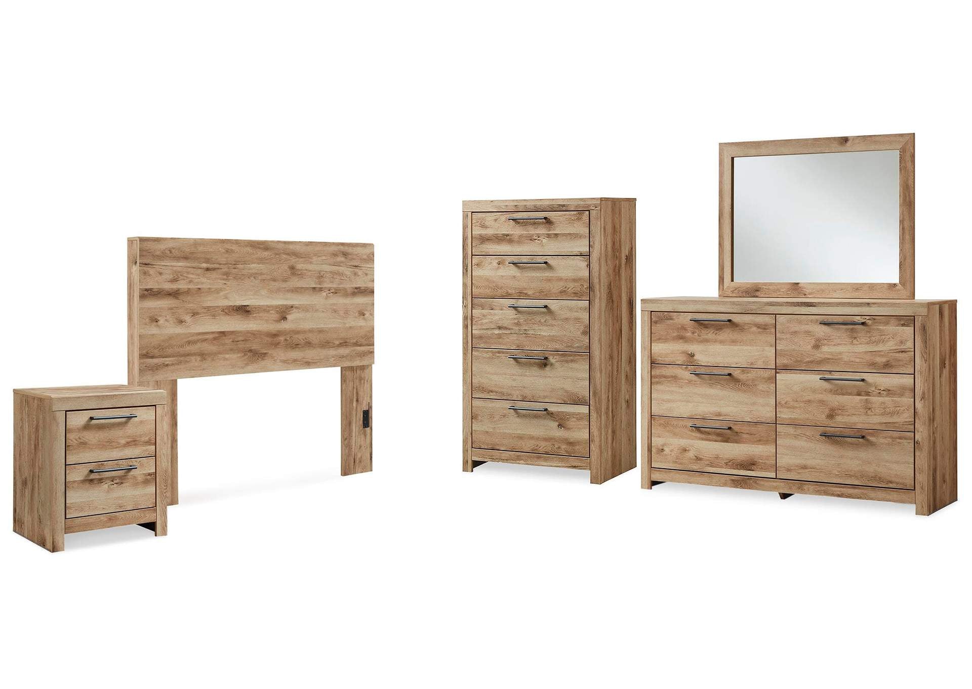 Hyanna Full Panel Headboard with Mirrored Dresser, Chest and Nightstand