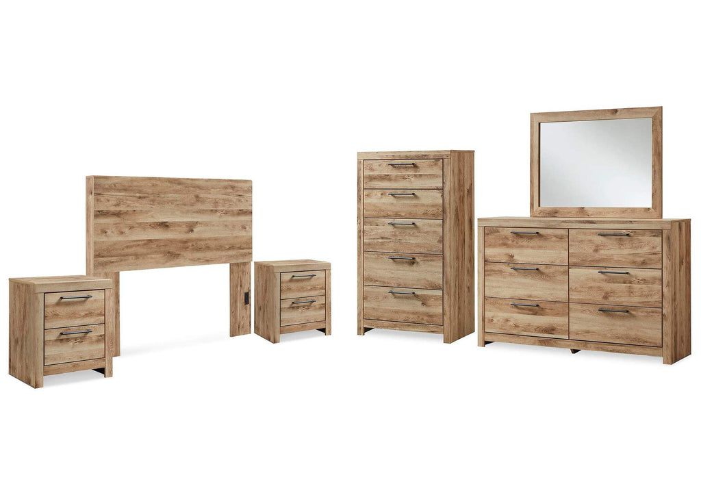 Hyanna Full Panel Headboard with Mirrored Dresser, Chest and 2 Nightstands