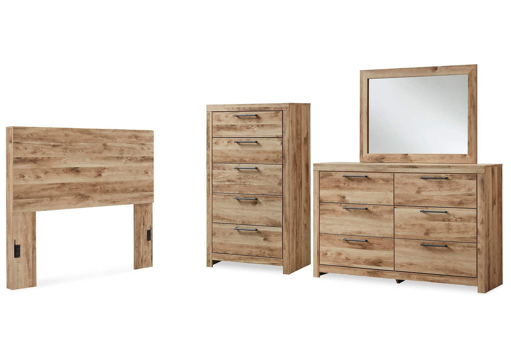 Hyanna Full Panel Headboard with Mirrored Dresser and Chest