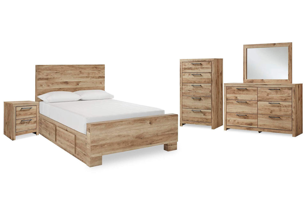 Hyanna Full Panel Bed with Storage with Mirrored Dresser, Chest and Nightstand