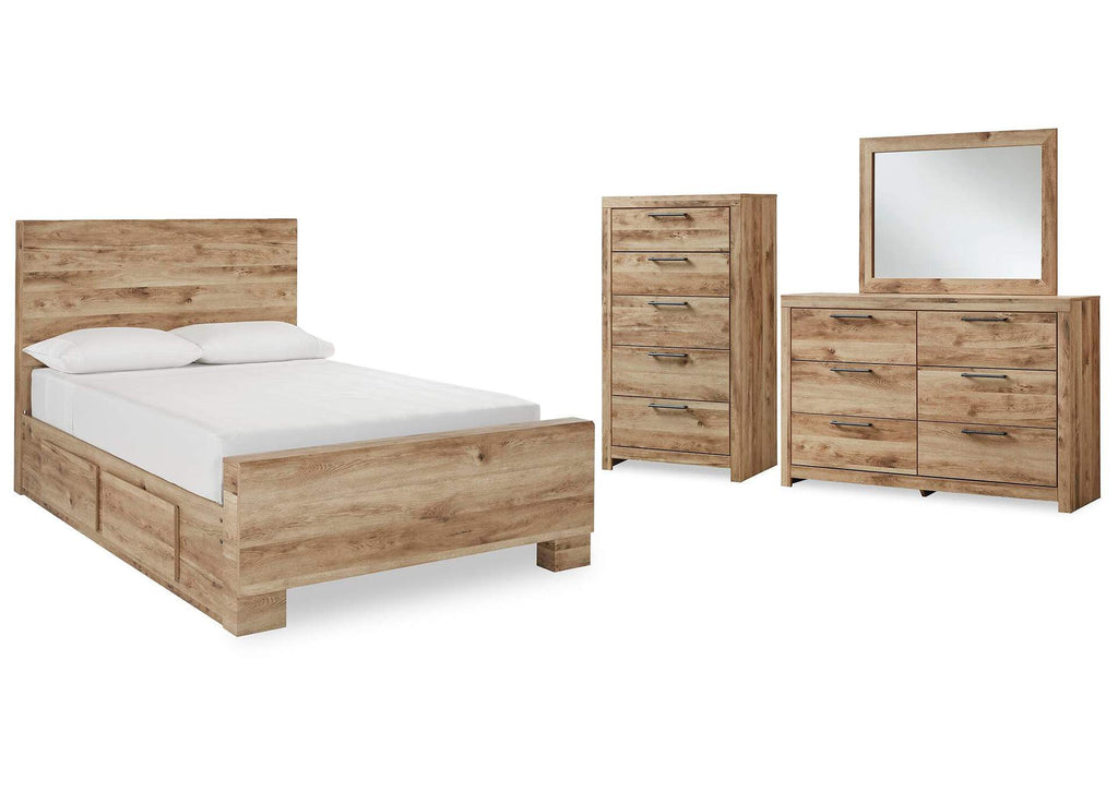 Hyanna Full Panel Bed with Storage with Mirrored Dresser and Chest