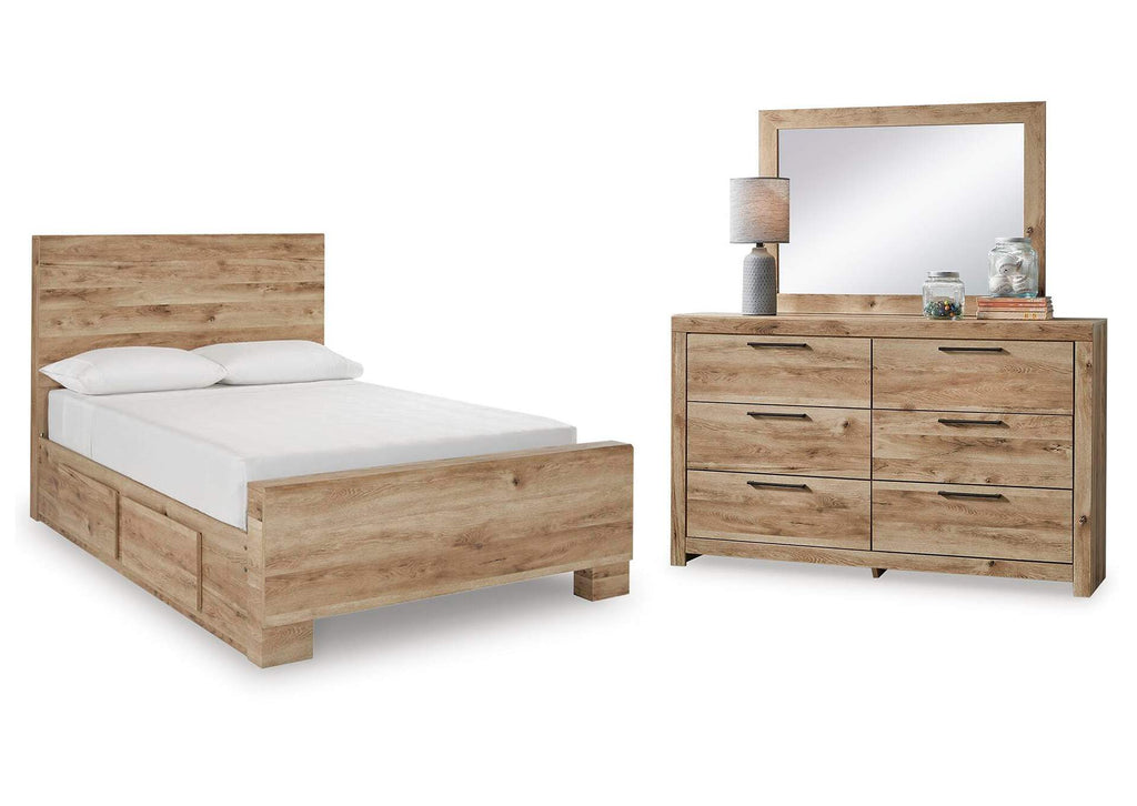 Hyanna Full Panel Bed with Storage with Mirrored Dresser