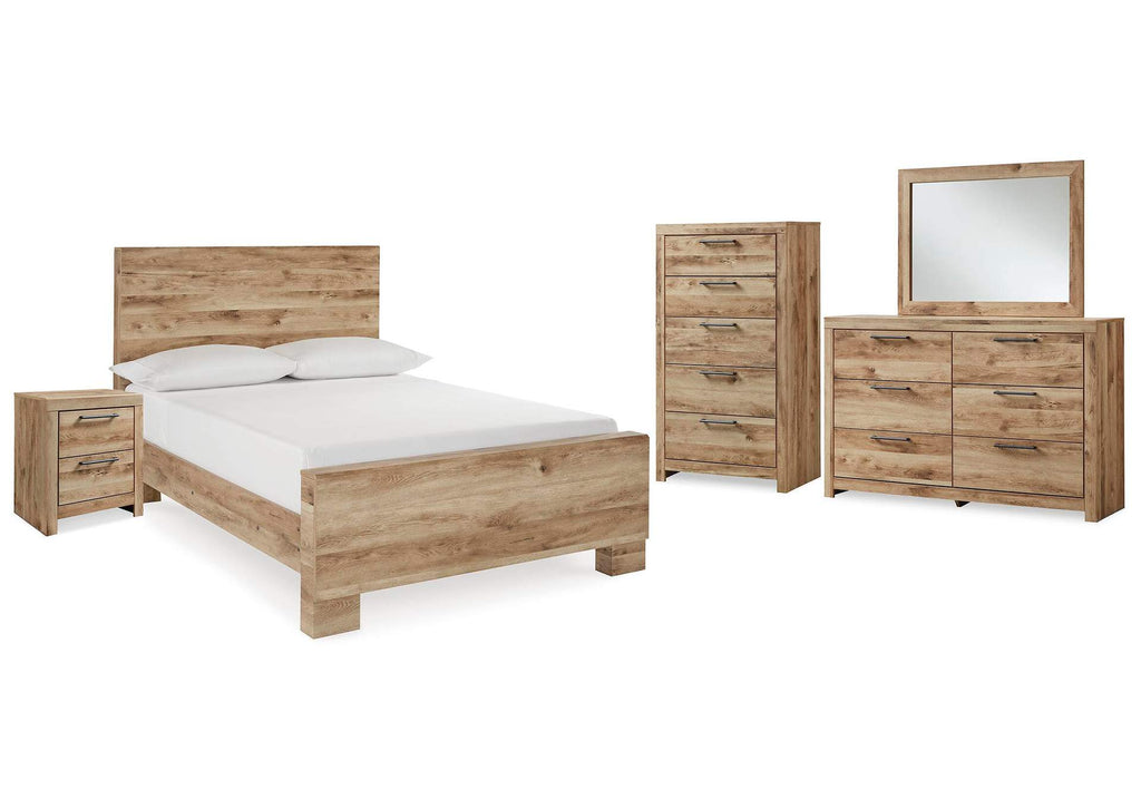Hyanna Full Panel Bed with Mirrored Dresser, Chest and Nightstand