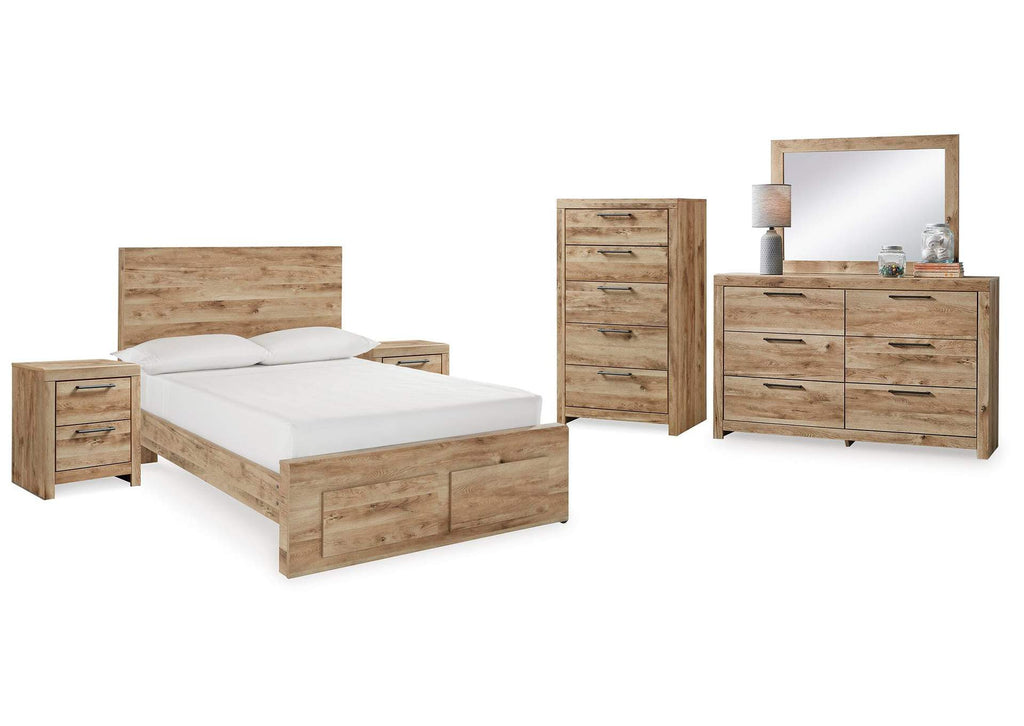 Hyanna Full Panel Storage Bed with Mirrored Dresser, Chest and 2 Nightstands