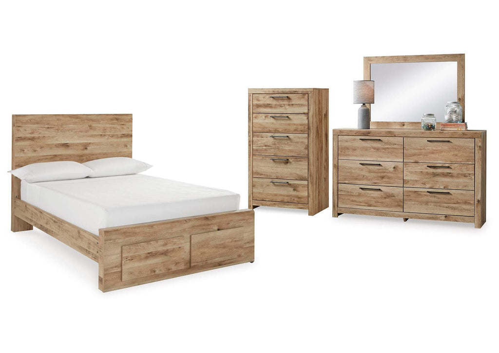 Hyanna Full Panel Storage Bed with Mirrored Dresser and Chest