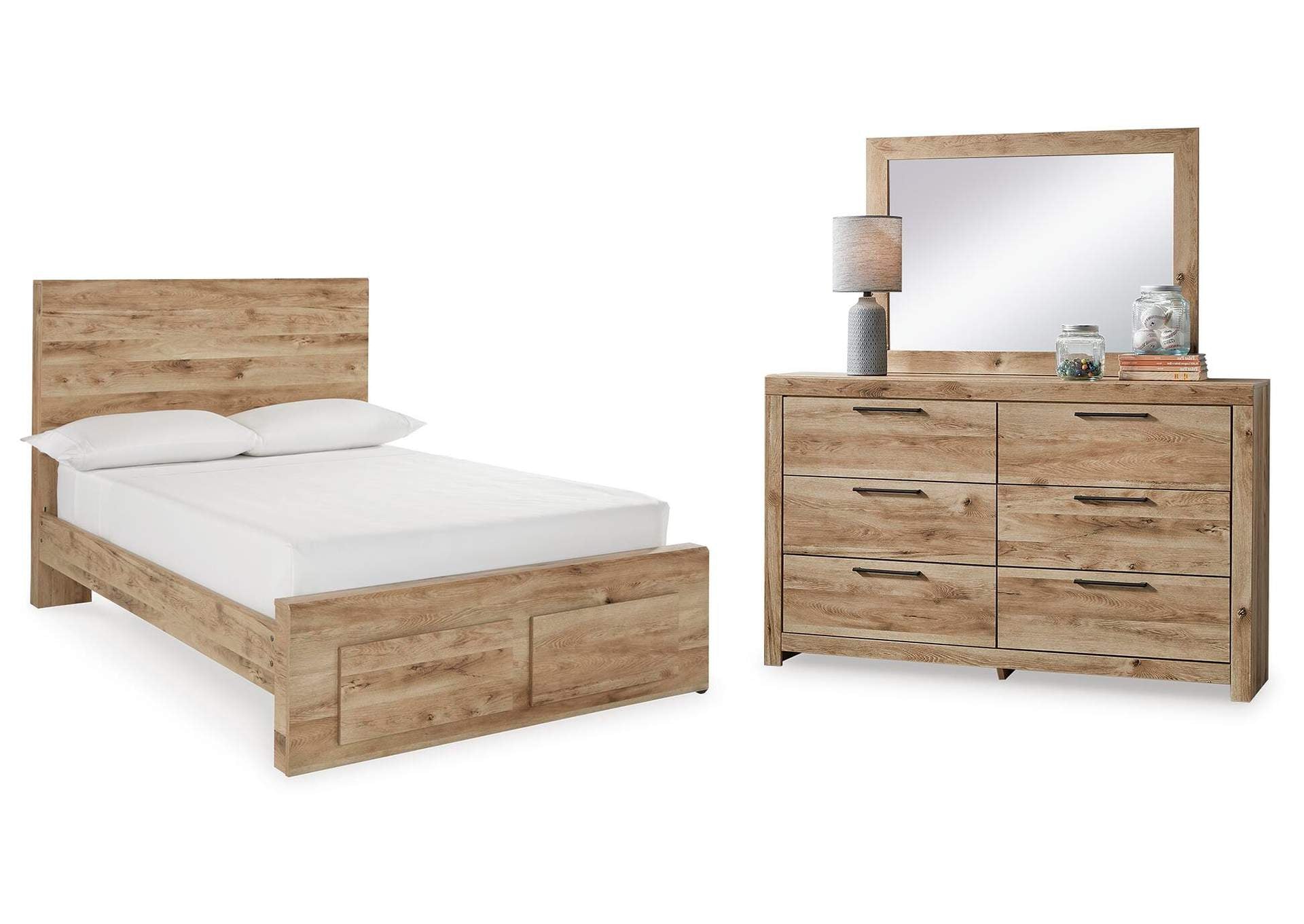Hyanna Full Panel Storage Bed with Mirrored Dresser