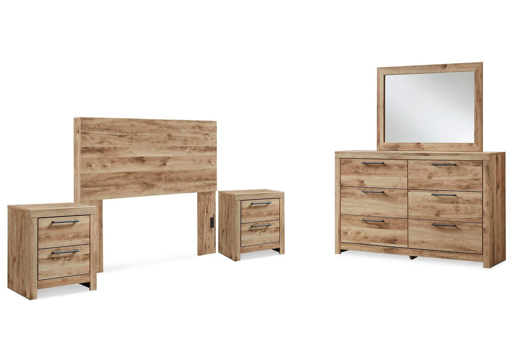 Hyanna Full Panel Headboard with Mirrored Dresser and 2 Nightstands