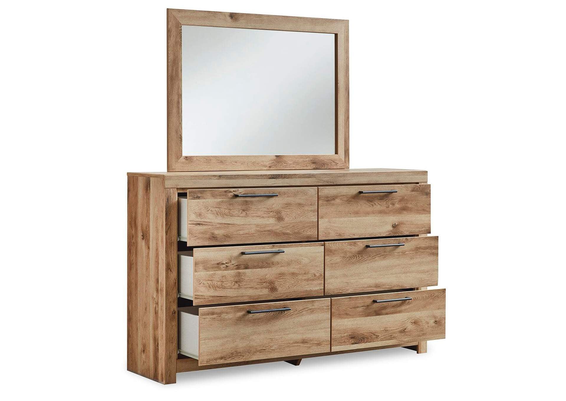 Hyanna King Panel Storage Bed with Mirrored Dresser and Chest angled view