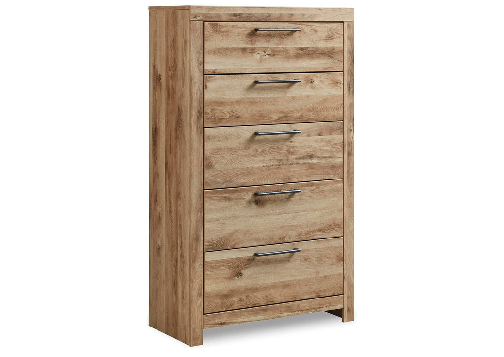 Hyanna Full Panel Bed with Storage with Mirrored Dresser and Chest angled view