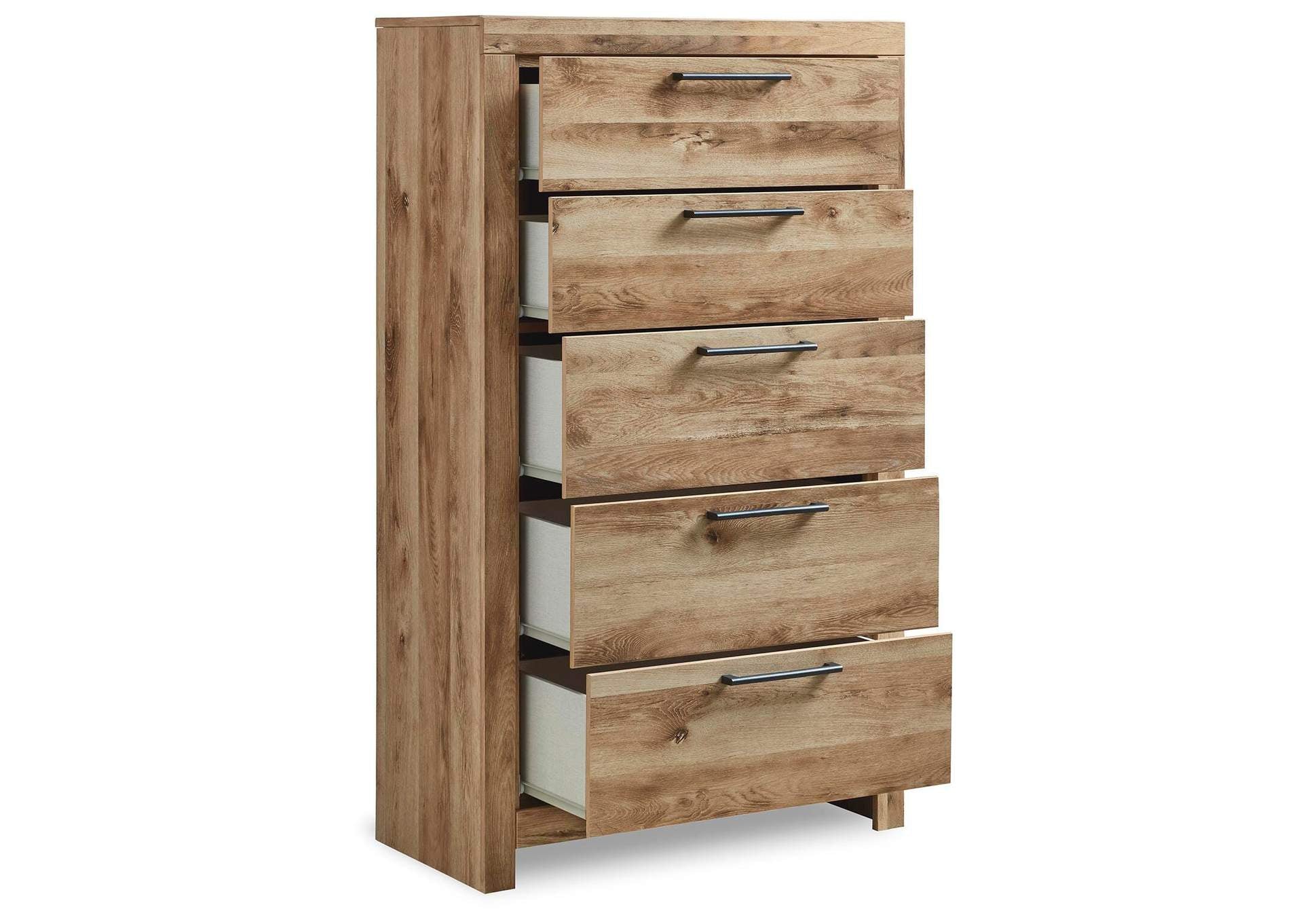 Hyanna Full Panel Headboard with Mirrored Dresser, Chest and 2 Nightstands angled view