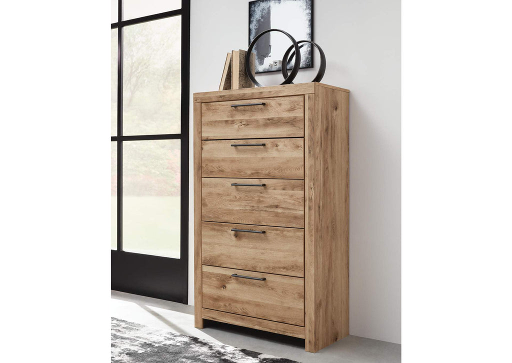Hyanna King Panel Storage Bed with Mirrored Dresser, Chest and 2 Nightstands
