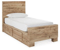 Hyanna Twin Panel Bed with 1 Side Storage in Tan Brown, angle view