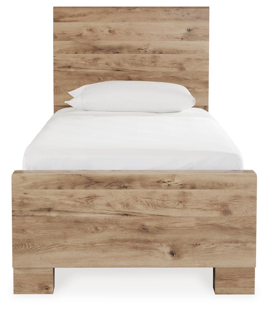 Hyanna Twin Panel Bed with 1 Side Storage in Tan Brown, front view