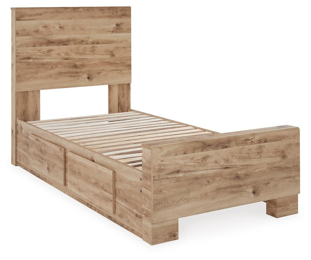 Hyanna Twin Panel Bed with 1 Side Storage in Tan Brown, alternate view 3