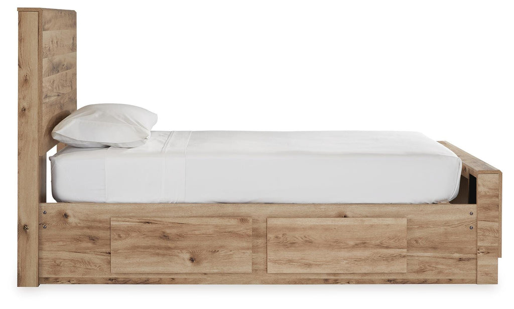 Hyanna Twin Panel Bed with 1 Side Storage in Tan Brown, side view