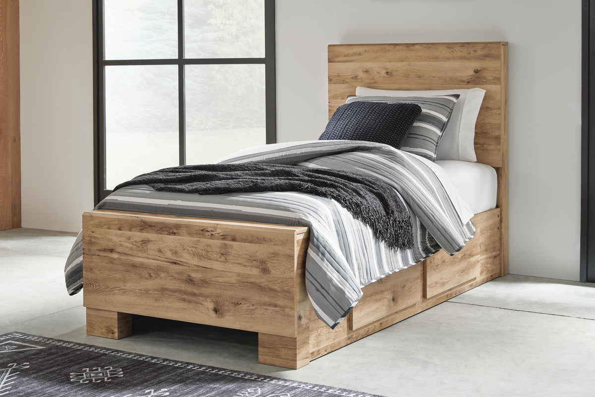 Hyanna Twin Panel Bed with 1 Side Storage in Tan Brown, alternate view 2