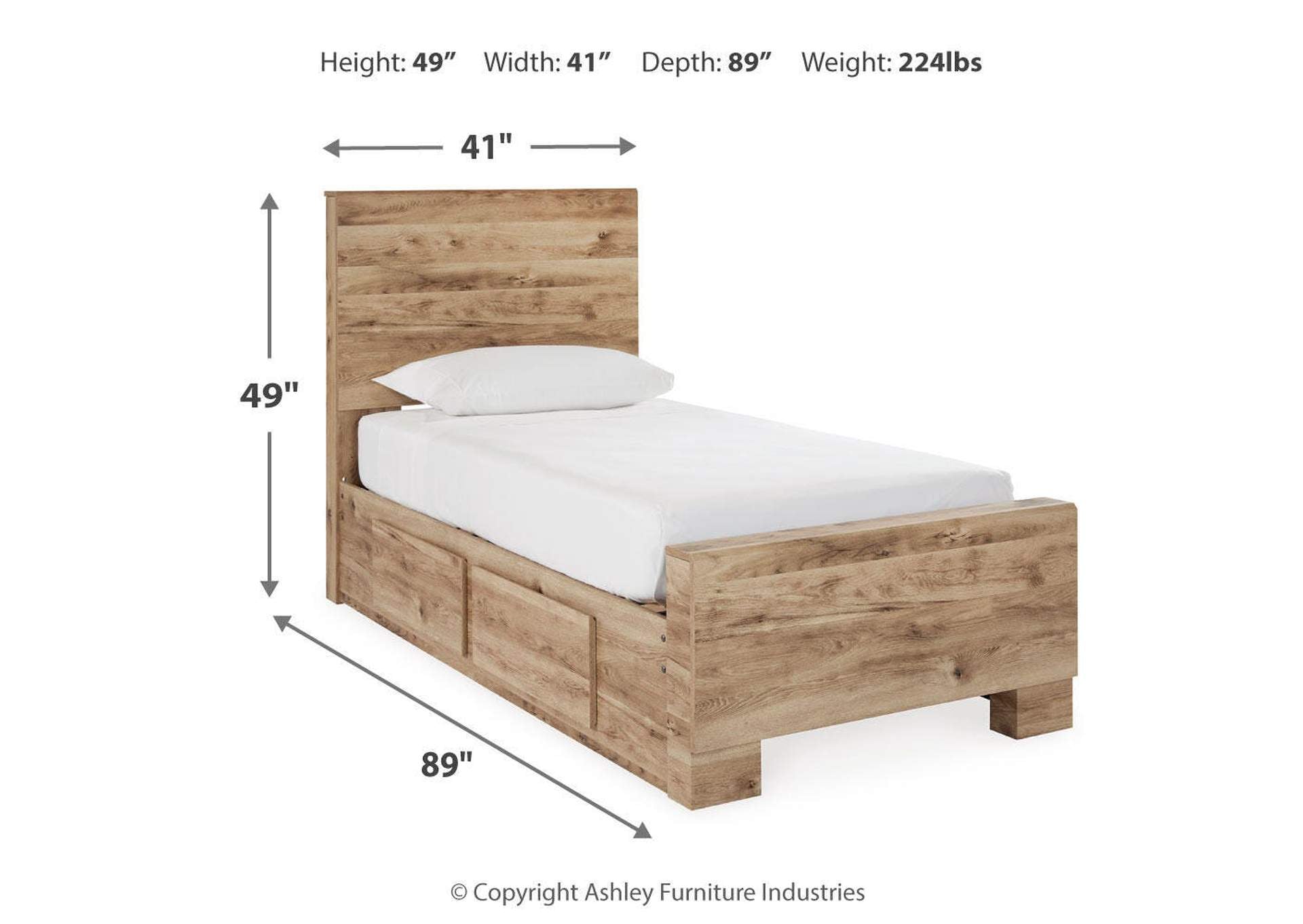 Hyanna Twin Panel Bed with Storage with Mirrored Dresser and Chest dimensions